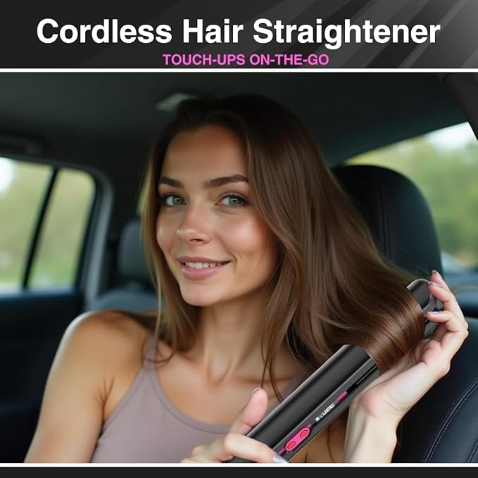 9600mAh Cordless Hair Straightener, Rechargeable Cordless Flat Iron Straightener for Women, 10 Min Style, 20M Negative Ions, 30s Heat-Up, Safety Lock, 6-Temp Control for Home