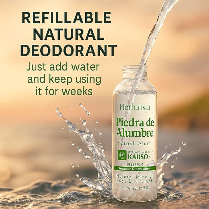 2 Bottles - Natural Crystal Piedra Alumbre Deodorant Spray – Refillable 80g (2.82oz) Each - Potash Alum Mist for Women, Men & Teens – With Real Alum Stones – Aluminum-Free, Long-Lasting