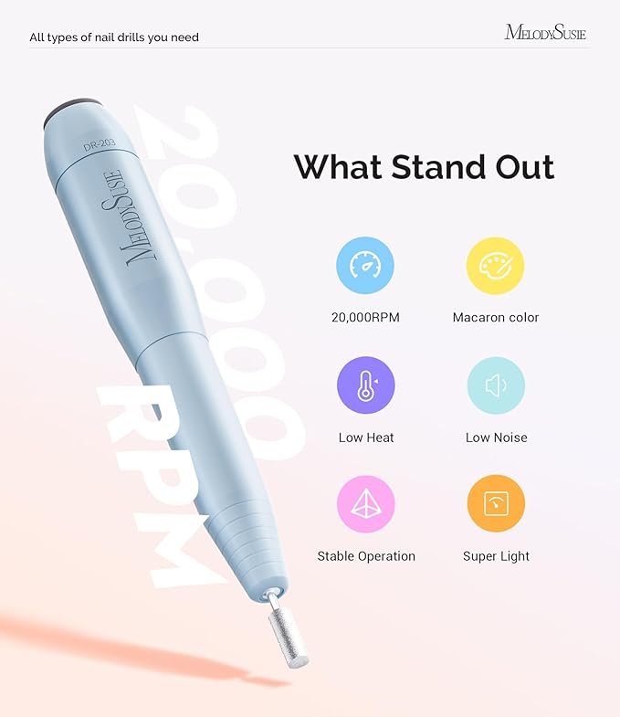 MelodySusie Pen-Shaped Portable USB Nail Drill, PC120I 20000RPM Electric Nail File with Compact Design for All Nail Care, Manicure Polishing, Shaping & Gel Removal at Home for Beginners
