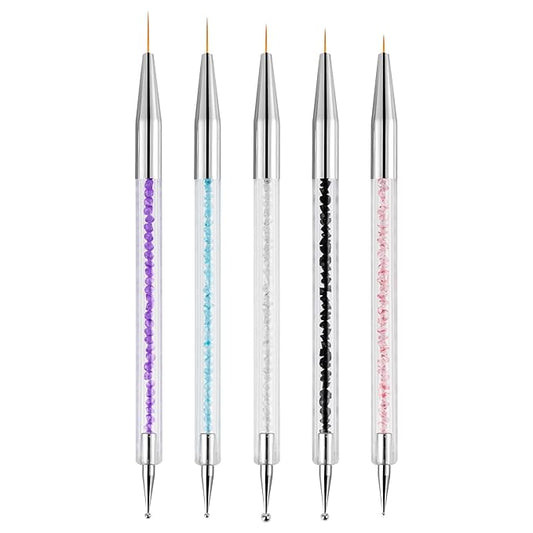 Nail Art Brushes 5PCS Nail Brush Set with Liner Brush and Dotting Pens for Home and Professional Salon Use