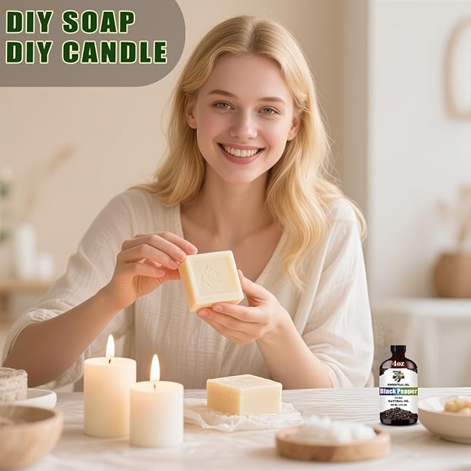 Black Pepper Essential Oil (4 oz/120 ml) — Black Pepper Oils for Aromatherapy, diffusers, humidifiers, Home fragrances, DIY Skincare, soap Making, DIY Candle, Relaxation, Yoga, and Meditation