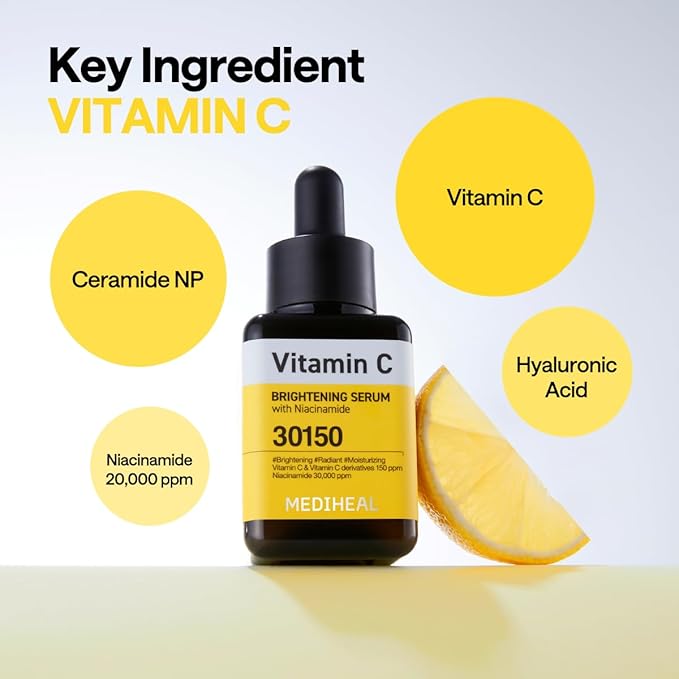 MEDIHEAL Vitamin C Brightening Serum (1.35 fl oz, 1 Pack) - Tone-Texture-Glow Care, Manage Skin with Vitamin C, Niacinamide, Hyaluronic Acid
