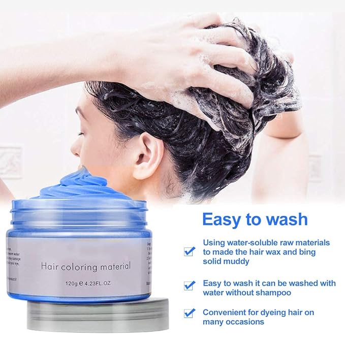Blue Hair Spray Hair Color Wax 4.23 Ounces, Natural Disposable Hair Wax Color Spray, Kids Women Temporary Hair Color Dye Wax Clays Pomades for Christmas Parties, Role Playing, Cosplay, Halloween(Blue)