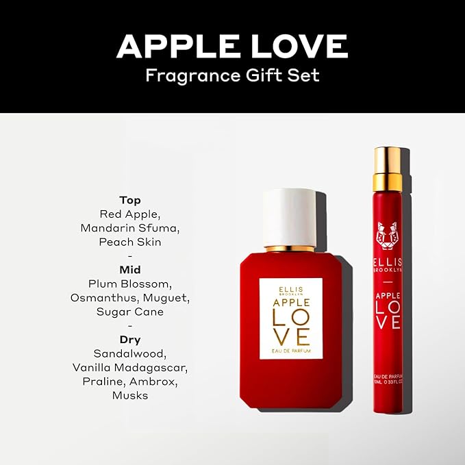 Ellis Brooklyn APPLE LOVE Eau De Parfum Gift Set- Perfume for Women, Amber Gourmand, Apple Scented, Vegan, Cruelty-Free, Sustainable Ingredients, Made in USA, 50ml and 10ml