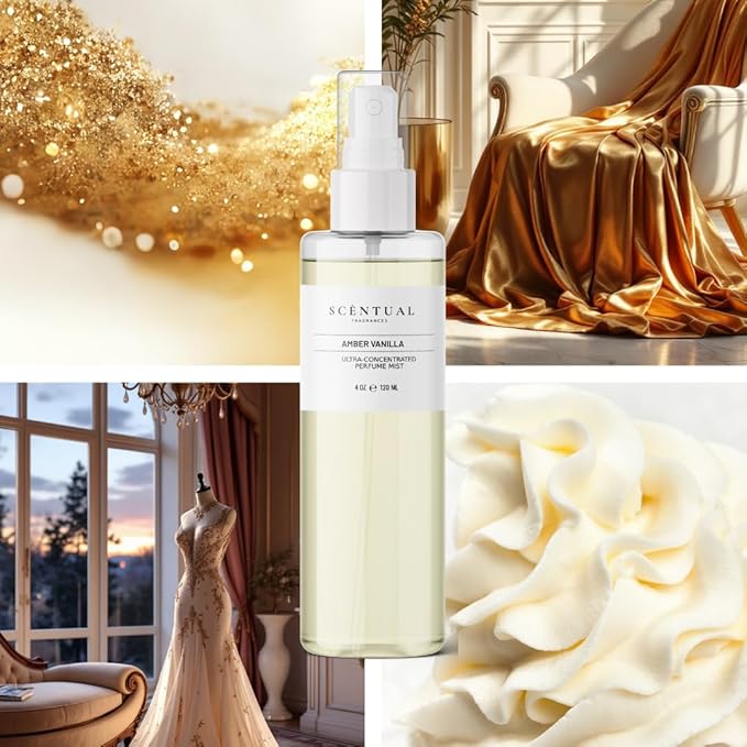 Ultra-Concentrated Hair & Body Perfume Mist, Long Lasting Women's Fragrance, Gourmand Perfumes for Women, Vegan and Cruelty Free (Amber Vanilla)