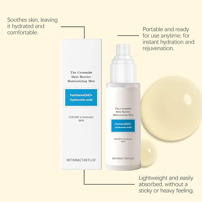 Hydrating Spray Face Mist - with Ceramide & Hyaluronic Acid, Hydrating and Soothing Facial Spray for All Skin Types, 1.69 fl.oz