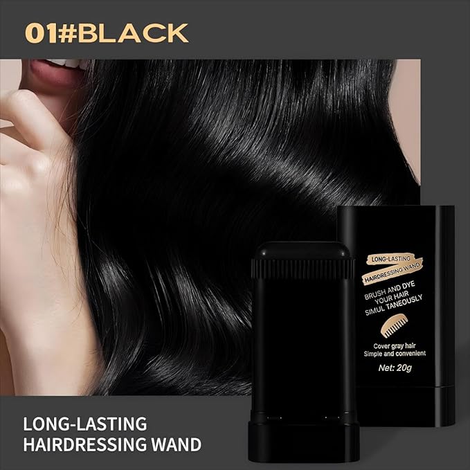 2-in-1 Hair Color Stick & Comb, Long-Lasting Waterproof Color,Sweat-Proof, Quick Root Touch-Up, Coloring Tool – For Women & Men (Black-2PCS)