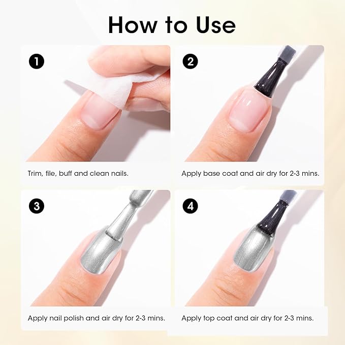 GELLEN Metallic Nail Polish Set, Gold Silver Chrome Mirror Nail Polish with 3-in-1 Base Coat Top Coat Strengthener Polish, Air Dry Nail Lacquer for Finger Toe, Christmas DIY Manicure Gift