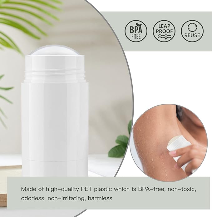 Tekson 2.5oz Empty Refillable Deodorant Containers, 3PCS Twist-UP Containers Tubes, Empty Balm Travel for Lotion Stick(White)