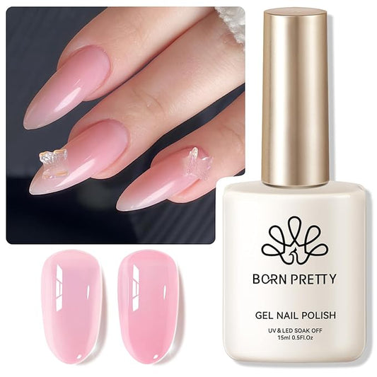 Born Pretty Jelly Pink Gel Nail Polish Milky Sheer Translucent Neutral Pink Gel Polish Hema-Free Soak Off Nail Art Gel 0.5 Fl Oz