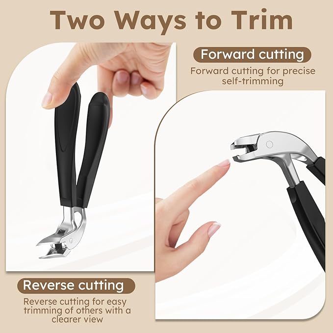 Toenail Clippers for Thick Nails for Seniors, Ingrown Nail Clippers for Men Angled Head, Toe Nail Clippers Long Handled Wide Jaw Opening with Catcher, Fingernail Clipper Sharp Curved Blade