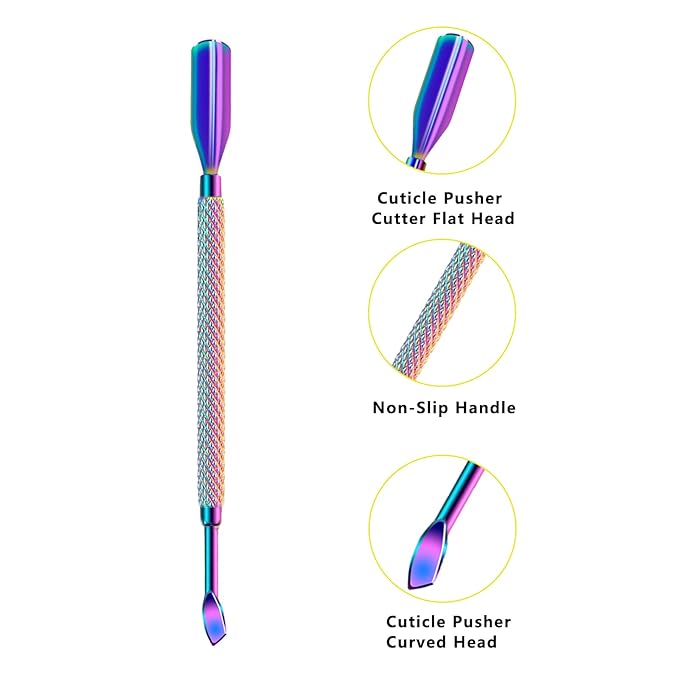 Cuticle Remover Trimmer Pusher Nippers - Cuticle Remover Professional Durable Toe Pedicure Nail Manicure Tools Set, Stainless Steel Cuticle Nipper Cutter Clipper (Colored Pusher)
