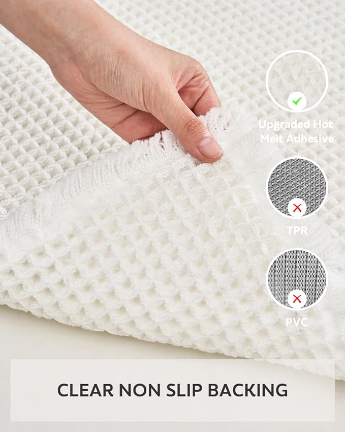 tchdio Waffle Bath Mat-Runner Rug, Super Absorbent Non Slip Bath Mats for Bathroom Machine Washable Long Rugs with Tassels, Bath Rugs for Bathroom Floor Beside Tub, 2' x 5', White