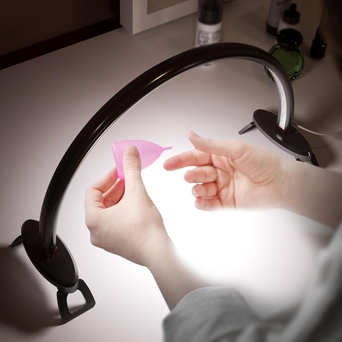 Small Half Moon Light for Nail Desk Moon Light Nail Tech Half Moon lamp Color Temperature 3500K-6500K USB Powered for Personal DIY Manicure Handicraft Lighting (16in-Black)