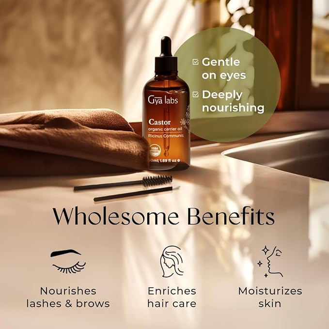Gya Labs Castor Carrier Oil - 1.7 Fl Oz - for Hair, Skin, Face, Scalp & Body Massage