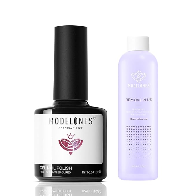 Modelones Nail Polish Remover, Acetone Nail Polish Remover and Glitter Sparkle Reflective Gel Rose Soak Off 8 Fl Oz for Nail Art Design LED Manicure Salon DIY at Home 1 PCS, Rose