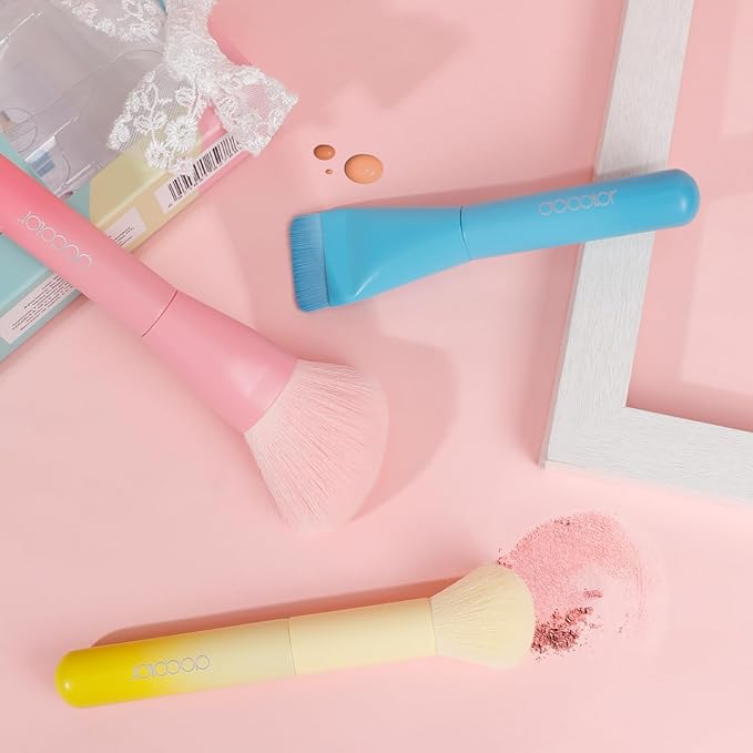 docolor Makeup Brushes 3PCS Foundation Powder Blush Brush Premium Face Makeup Brush For Applying & Blending powder, foundation, bronzer & blush with Liquid, Cream & Powder Cosmetic Vegan Cruelty-Free