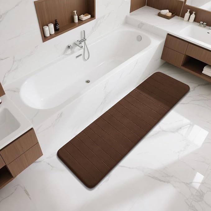 Yimobra Bathroom Runner Rugs 72"x24" Non Slip Washable Memory Foam Bath Mat, Super Soft Water Absorbent Hallway Carpet for Vanity Tub Shower, Brown