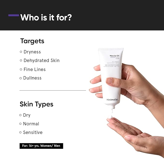 Minimalist Face Moisturizer for Dry Skin | 5% Marula Oil | With Hyaluronic Acid For Deep Nourishment & Hydration | Face Hydrating Moisturizer | For Women & Men | 1.7 Oz / 50 gm