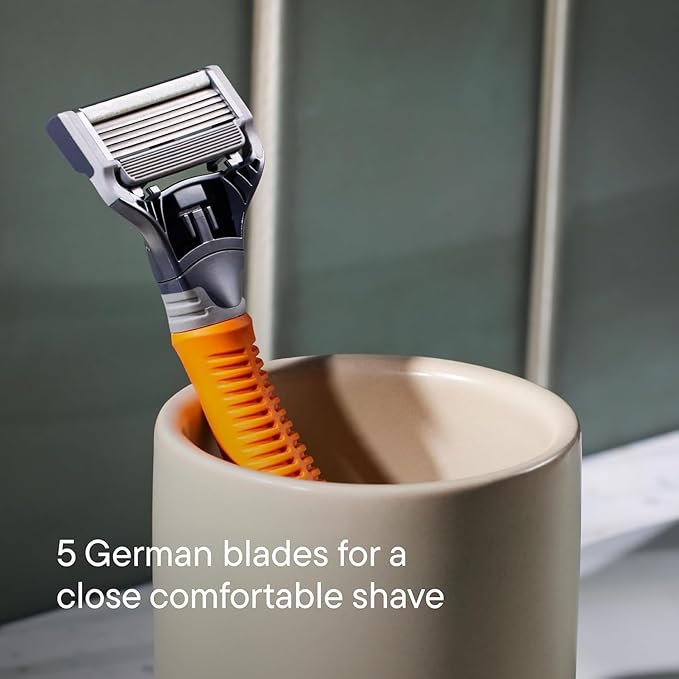 Harry's Original Shaving Kit for Men - Razor Handle, 15 Razor Blade Refills, and Travel Blade Cover - German Engineered - Orange