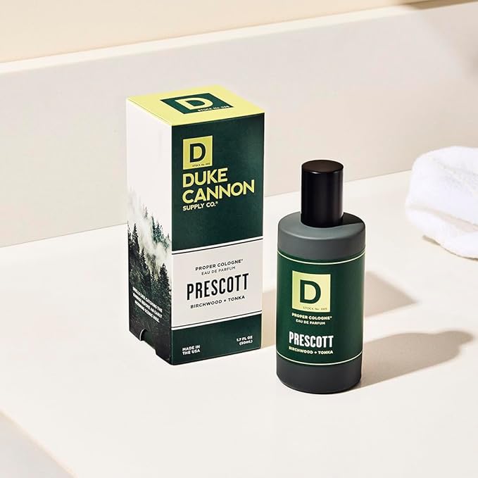 Duke Cannon Proper Cologne Prescott | Men's Eau de Parfum | Birchwood and Tonka | Woodsy, Rich, Long-Lasting Scent | 1.7 fl oz