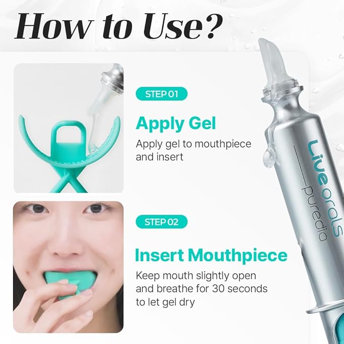 Live Orals PureDia Teeth Whitening Kit - Gel & Mouthpiece Set, Hydrogen Peroxide, Dentist Formulated for Sensitive Teeth, 28 Treatments.