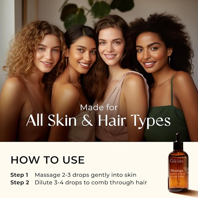 Gya Labs Moringa Seed Carrier Oil - 3.4 Fl Oz - for Hair, Skin, Face, Scalp & Body Massage