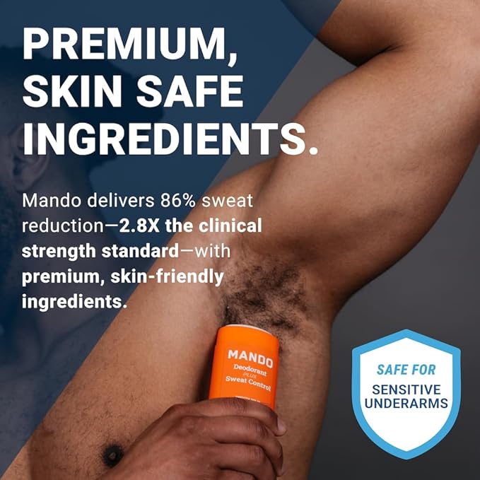 Mando Antiperspirant Deodorant Sweat and Odor Control for Men – Extra Strength Smooth Solid Stick – 72 Hour Performance – Baking Soda Free, Skin Safe – 2.6 oz – Pro Sport – Pack of 2