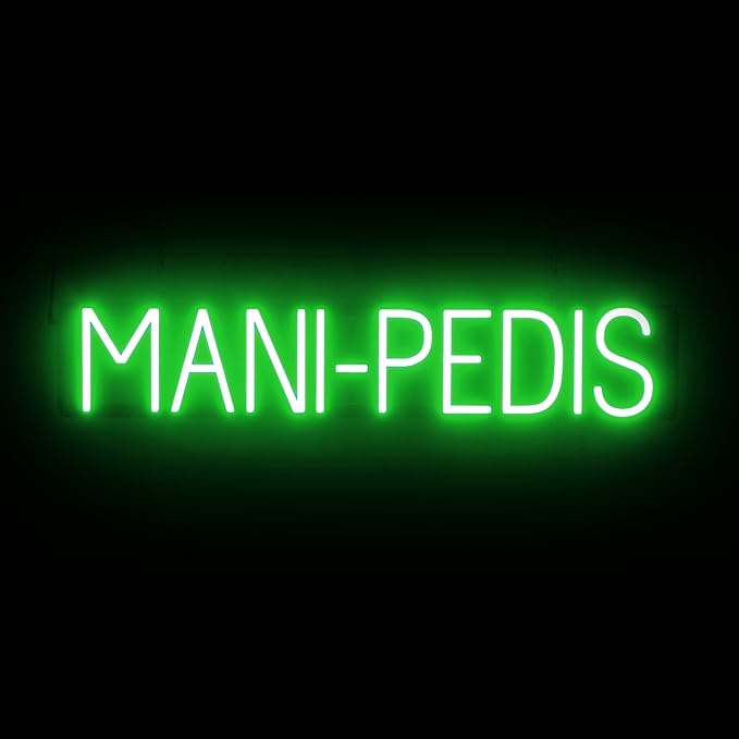 SpellBrite MANI-PEDIS Sign | Nail Salon-Related Sign with Neon Look, Green LED Light Source | 33.4" x 6.3"