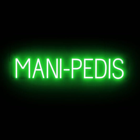 SpellBrite MANI-PEDIS Sign | Nail Salon-Related Sign with Neon Look, Green LED Light Source | 33.4" x 6.3"