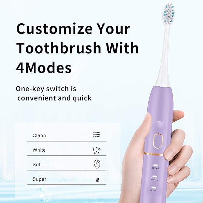 Electric Toothbrush Set, Comes with 8 Brush Heads & Travel Case,4 Modes with 2 Minutes Built in Smart Timer, One Charge for 60 Days, 42000 VPM Motor (Purple)