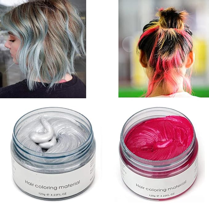 6 Colors Hair Color Wax, 6 in 1 Sliver Blue Purple Gold Green Pink Red, Temporary Hair Color for Party, Cosplay, Date, Halloween