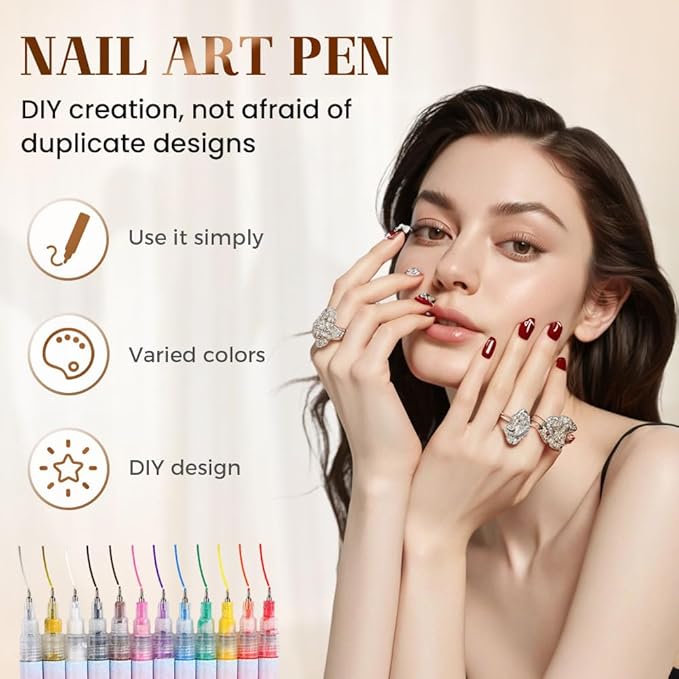 12 Colors Nail Art Pens Set, 2026 New Nail Art Markers Doodle Pen for Kids Adults, Nail Polish Pens Quick Dry Nail Art Tools for Polishing Dotting Painting Liner DIY (1Set)