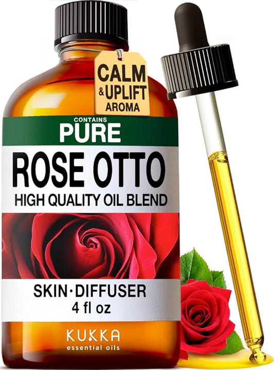 KUKKA Rose Otto Essential Oils - 4 Fl Oz - for Hair, Skin, Diffuser, Aromatherapy & DIY Soap Making Scent