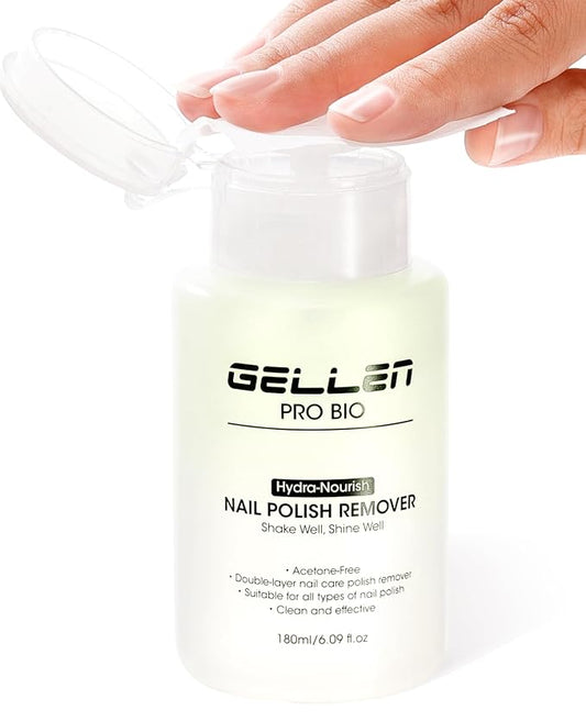 Gellen Nail Polish Remover, Dual-phase Nourishing Polish Removal- Non Acetone- for Quick Dry Nail Polishes- Non Toxic Fingernail Polish Remover with Easy Push-down Pump- Unscented- 6.09 Fl Oz