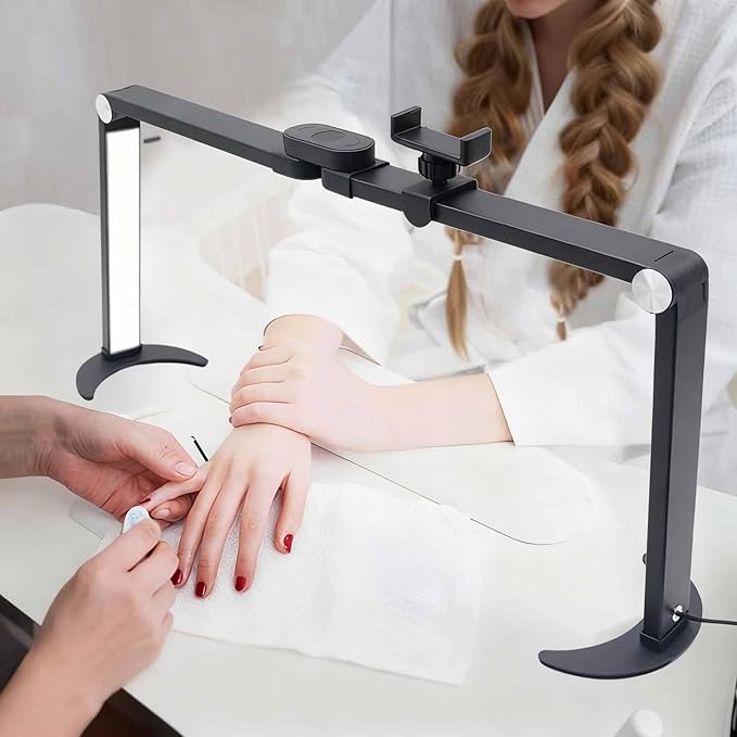 Foldable LED Nail Tech Lamp for Desk, Arc Half Moon Light with Phone Holder, 3 Color Temperature, Manicure Table Beauty Tattoo, Eyelash Extension