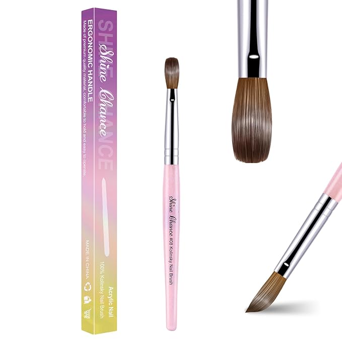 Acrylic Nail Brush Size 8, 100% Pure Kolinsky Nail Brush for Acrylic Application, Professional Nail Extension Manicure Tool Nail Drawing Pen for DIY Home Salon(Pink)