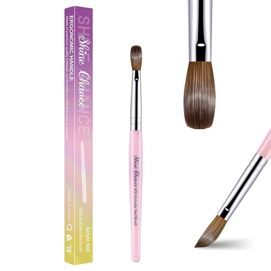 Acrylic Nail Brush Size 8, 100% Pure Kolinsky Nail Brush for Acrylic Application, Professional Nail Extension Manicure Tool Nail Drawing Pen for DIY Home Salon(Pink)