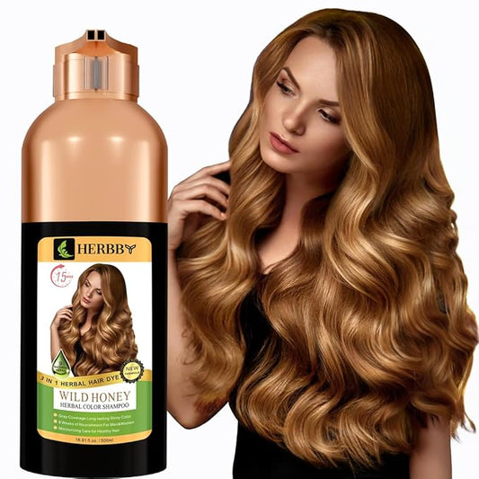 HERBBY Hair Color Shampoo for Gray Hair Coverage&Color Transform with 9 Herbal Extracts –Long Lasting(6-8 Weeks),Shiny,Evenly Colored,Instant Hair Dye Shampoo&Conditioner, 500 Ml (WILD HONEY COLOR)