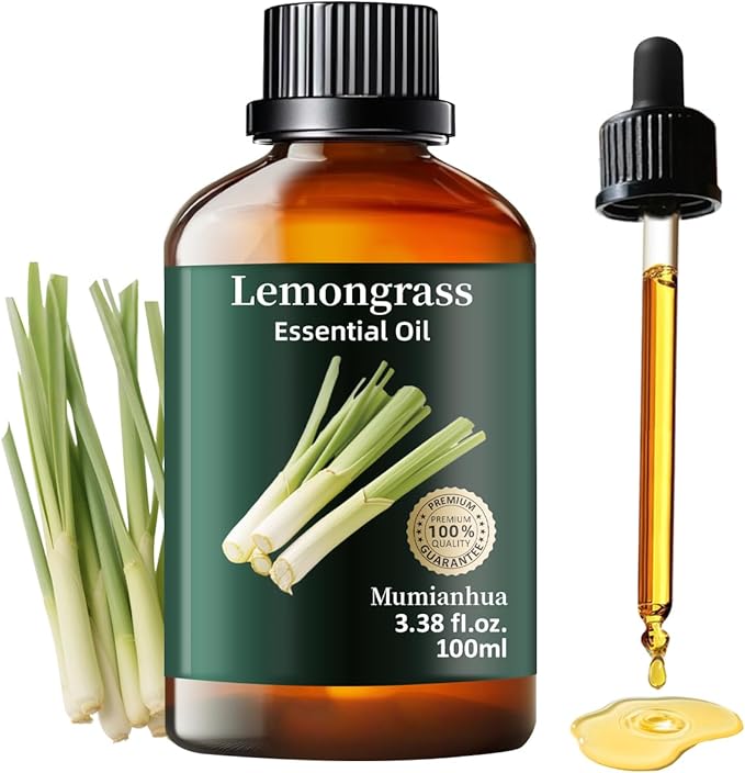 Pure Lemongrass Essential Oil,Mumianhua Natural Lemongrass Oil for Aromatherapy Diffuser, Outdoor Fresh Air, Natural Protective Blends, Skin Care, Hair, Spray, Soap, Candle Making 3.38 Fl Oz