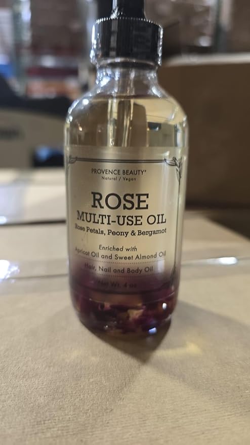 BEAUTE DE PROVENCE Multi-Use Oil for Face, Body and Hair - Organic Blend of Apricot, Vitamin E and Sweet Almond Oil Moisturizer for Dry Skin, Scalp and Nails - Rose Petals, and Bergamot Essential Oil - 4 Fl Oz