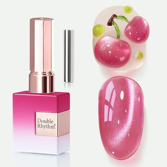 Double Rhythm 0.5 OZ Cat Eye Gel Polish with Magnet 15ML Holographic Glitter Shimmer Translucent Jelly Color Magnetic Nail Polish Salon DIY at Home (Peach Purple-MC1208)