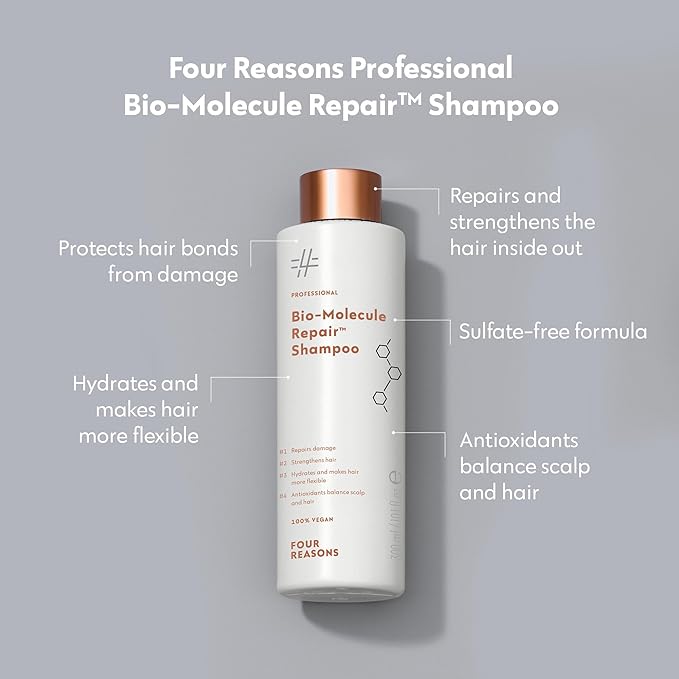 FOUR REASONS Bio-Molecule Repair Shampoo - Sulfate-Free Bond Repair Shampoo for Damaged & Dry Hair, Strengthens & Restores Moisture Balance - Vegan & Cruelty-Free