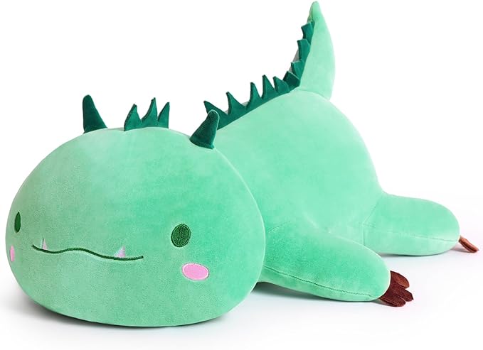 Cute Dinosaur Plush Pillow Soft Dino Stuffed Animal Kawaii Plushie Toy Hugging Pillow Great Gift for Kids and Adult Birthday Valentines, 20", Green