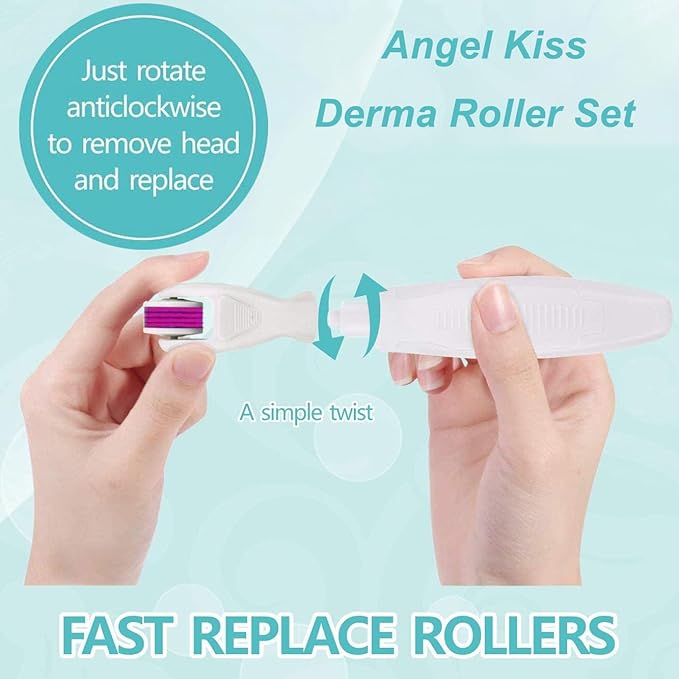 Derma Roller for Face, Body, Scalp, Beard - Angel Kiss 4 in 1 Titanium Microneedling Roller Set