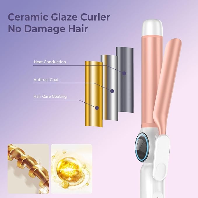 Curling Iron 9000 mAhUSB Rechargeable, 4 Temps Setting Hair Curlers, 280°F-400°F Travel Curling Wand, Ceramic Hair Styling Tools Hot Rollers Hair Curlers