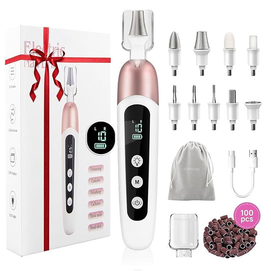 4 Pack Digital Nail Grinder 9-in-1 Set - LCD Display Adjustable Speed for Nail Shaping, Buffing & Polishing - Cordless Rechargeable Manicure Pedicure Tool with 100 Sanding Bands