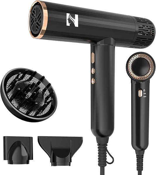 Nicebay Ionic Hair Dryer with diffuser for Curly Hair,1600W &110000RPM High-Speed Brushless Motor for Fast Drying,Professiona Blow Dryer for Women,Low Noise,Lightweight,Lock Function,Travel Home Salon