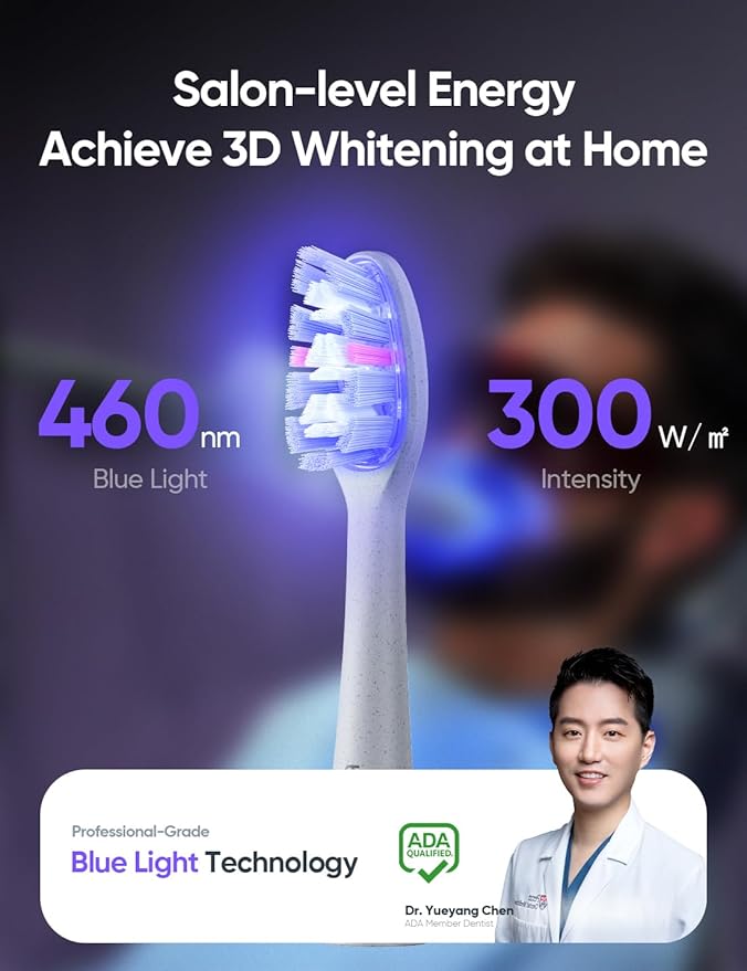 Whitening Electric Toothbrush for Adults, Professional 460nm Whitening Blue Light Tech, 31,000VPM Sonic & Oscillating Cleaning with Smart AI Sensor, 6-Month Long-Lasting Battery