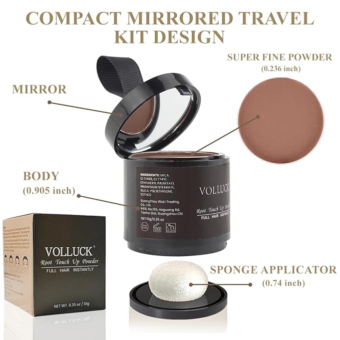 VOLLUCK Root Touch up Powder, Instant Hairline Powder for Thinning Areas and Gray Hair Coverage, Natural and Non-greasy Root Cover up for Women and Men (Auburn, 0.35 Ounce)